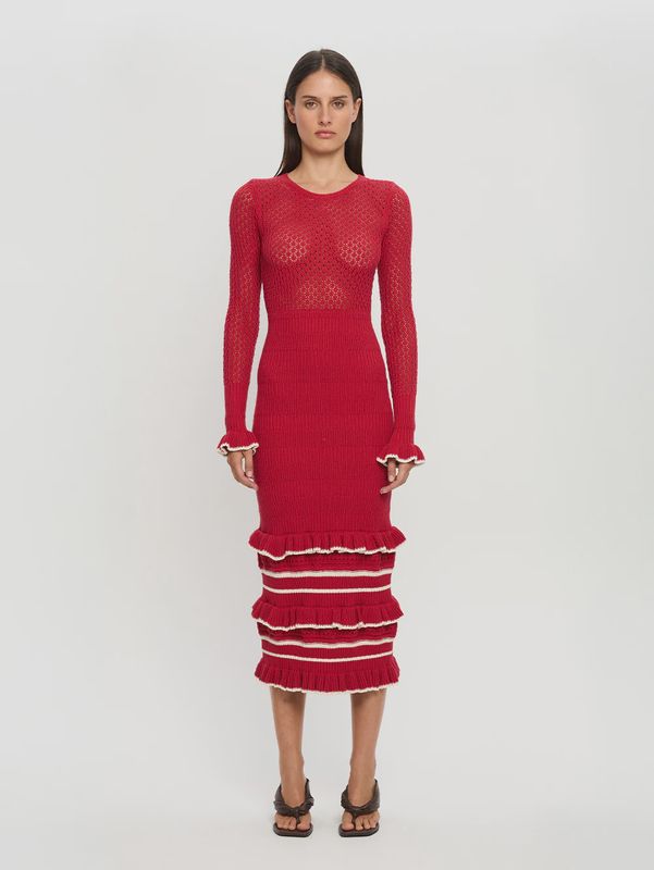 Rafaela Knit Midi Dress Red/Cream