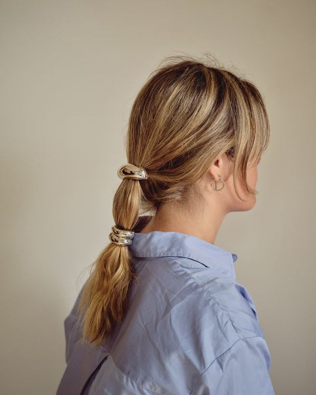 Wide Double Arch Metal Ponytail Hair Tie Silver