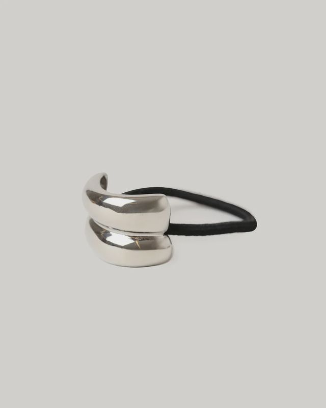 Wide Double Arch Metal Ponytail Hair Tie Silver