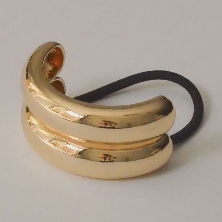 Wide Double Arch Metal Ponytail Hair Tie Gold