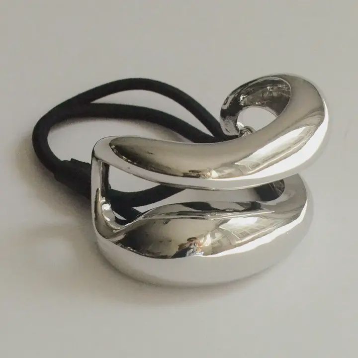 Wide Sculptured Metal Ponytail Hair Tie Silver