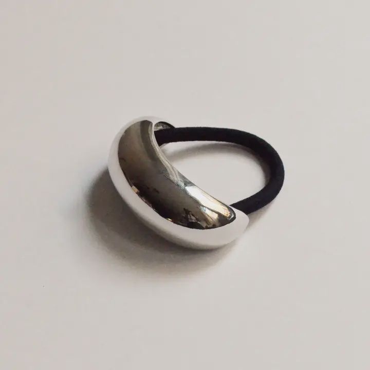 Wide Crescent Metal Ponytail Hair Tie Silver