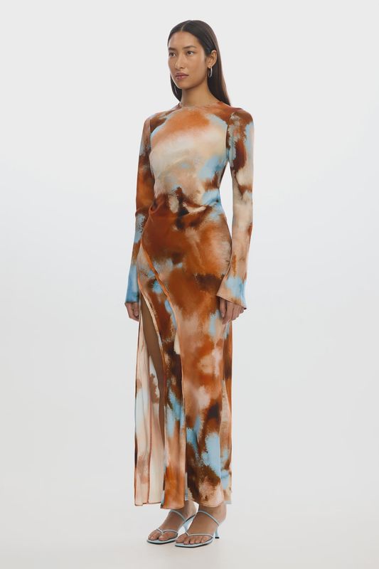 Rhode Long Sleeve Dress Rust Haze