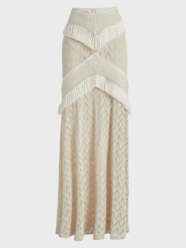Samba Fringe Long Skirt Off White