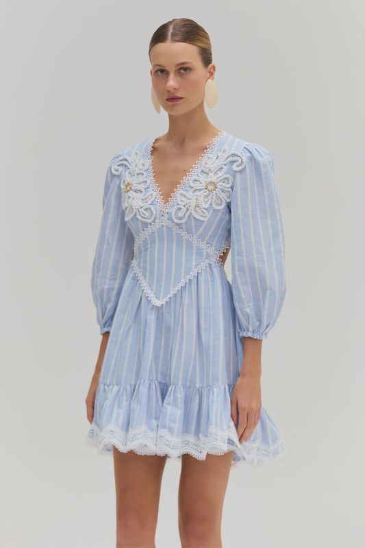 Marine Linen Mini Dress Blue