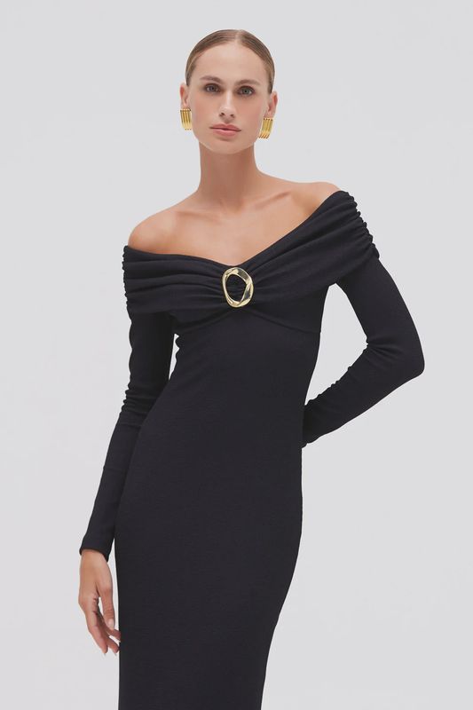 GRACE KNIT DRAPED MIDI DRESS