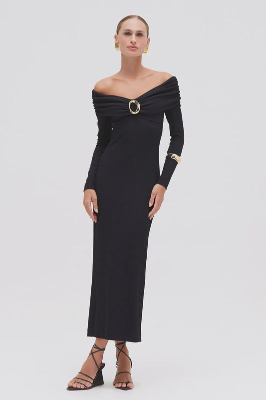 GRACE KNIT DRAPED MIDI DRESS