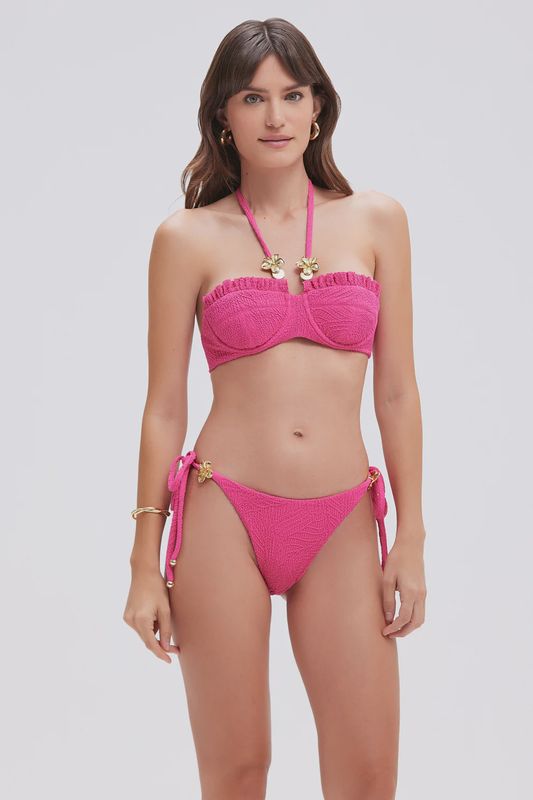 Breeze Jacquard String Bikini Bottom - Pink