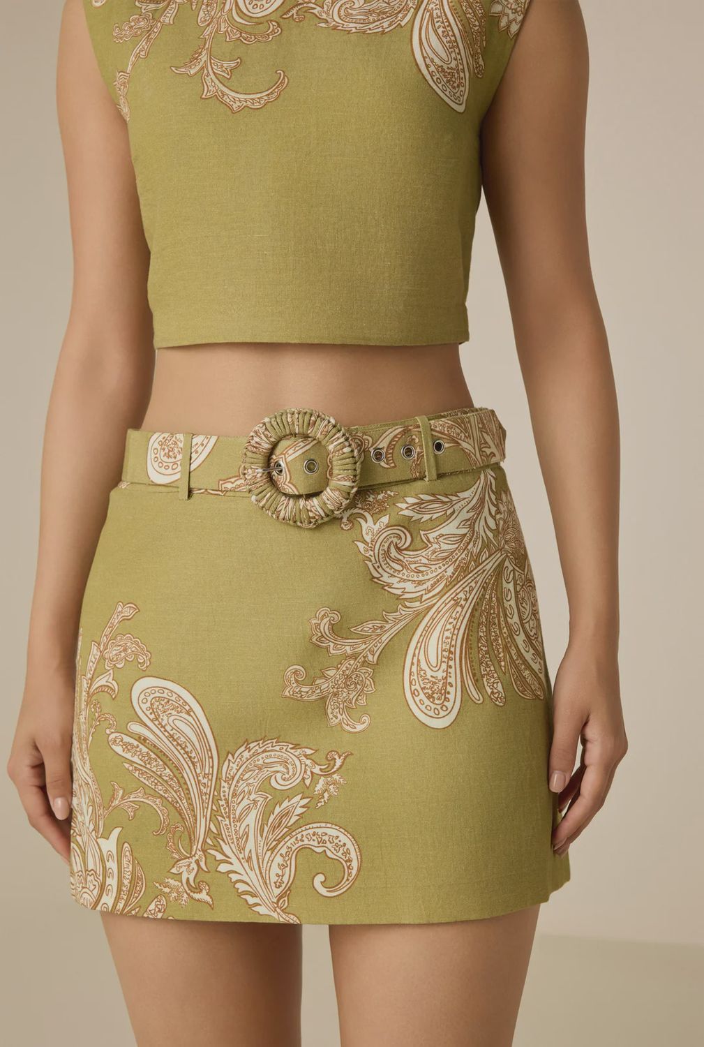 Sakhi Mini Skirt with Buckle Belt Olive