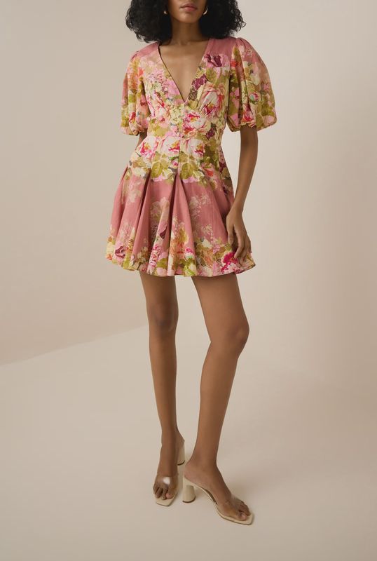 Sama Short Dress Peach Floral
