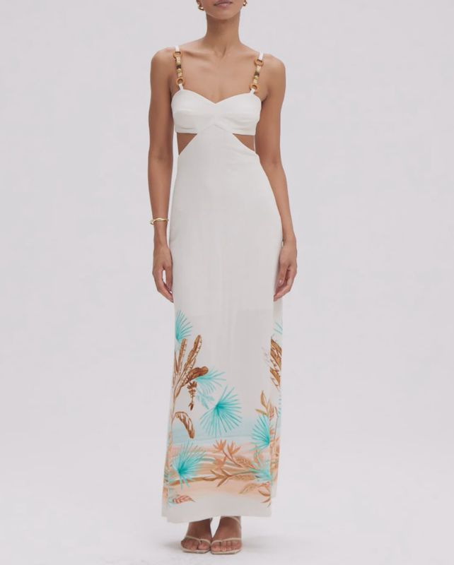 Bananeira Tropical Cut Out Maxi Dress Beige