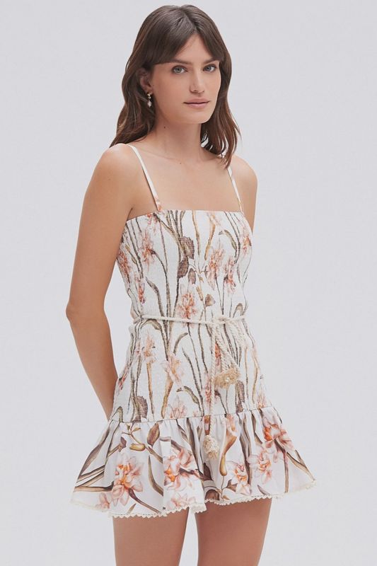 Botanic Retro Mini Dress Off White