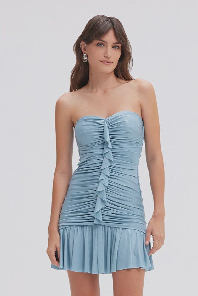 Moonlight Jersey Strapless Mini Dress Blue, Size: 2