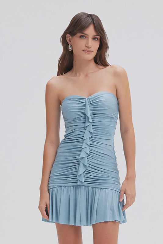 Moonlight Jersey Strapless Mini Dress Blue