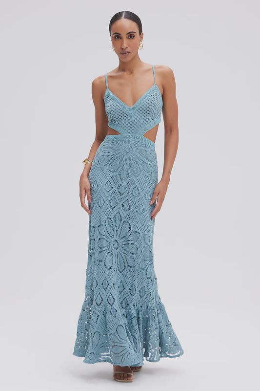Camila Coelho Crochet Midi Dress Blue