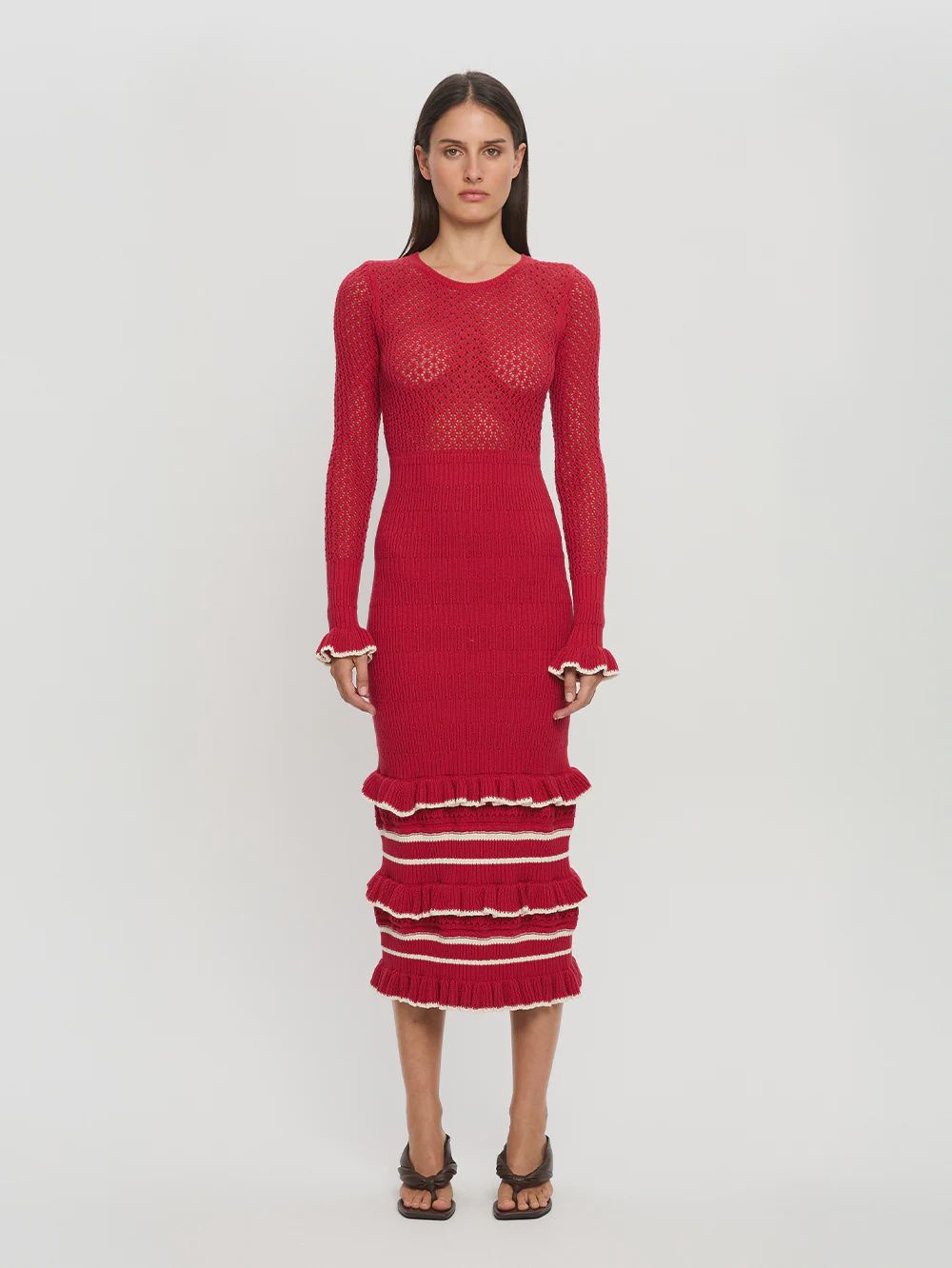 Rafaela Knit Midi Dress Red/Cream, Size: L