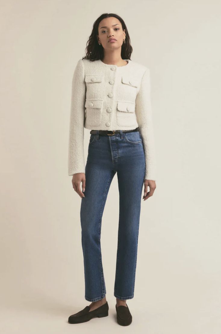 The Emily Jacket White Boucle, Size: X-Small