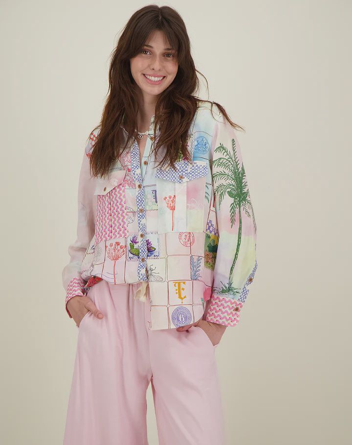Ella Printed Linen Utility Shirt Heritage 918, Size: X-Small