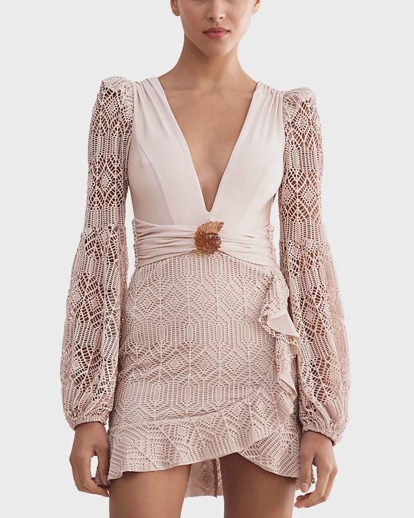 Seashell Lycra Long Sleeve Mini Dress, Size: X-Small