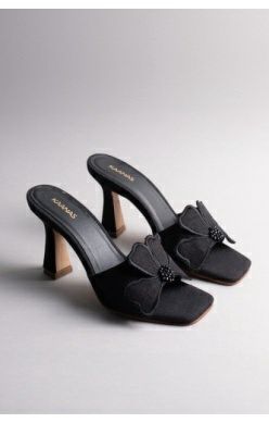 Dune by Lun Flower Applique High Heel Black, Size: 6