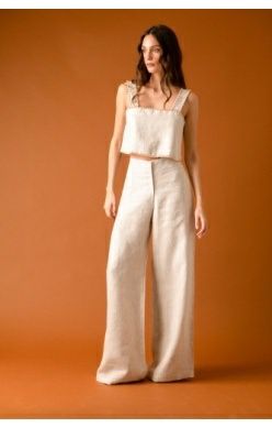 Charlotte Classic High-Waisted Palazzo Pants Flax, Size: X-Small