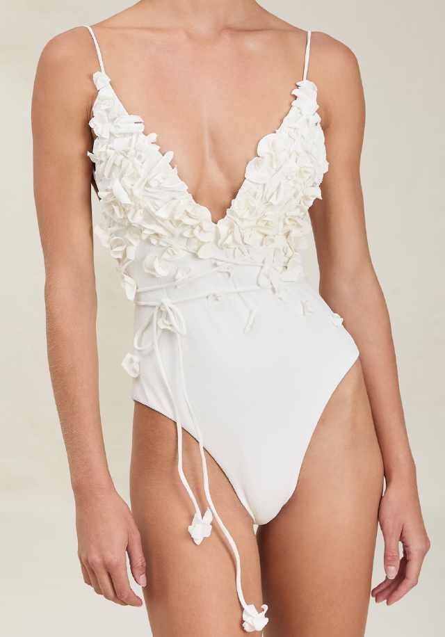 Sallie Full Piece Bathing Suit Off White Texture, Size: X-Small