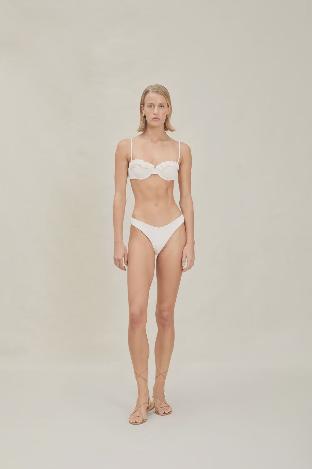 Georgie Bathing Suit Top Textured Cream, Size: X-small