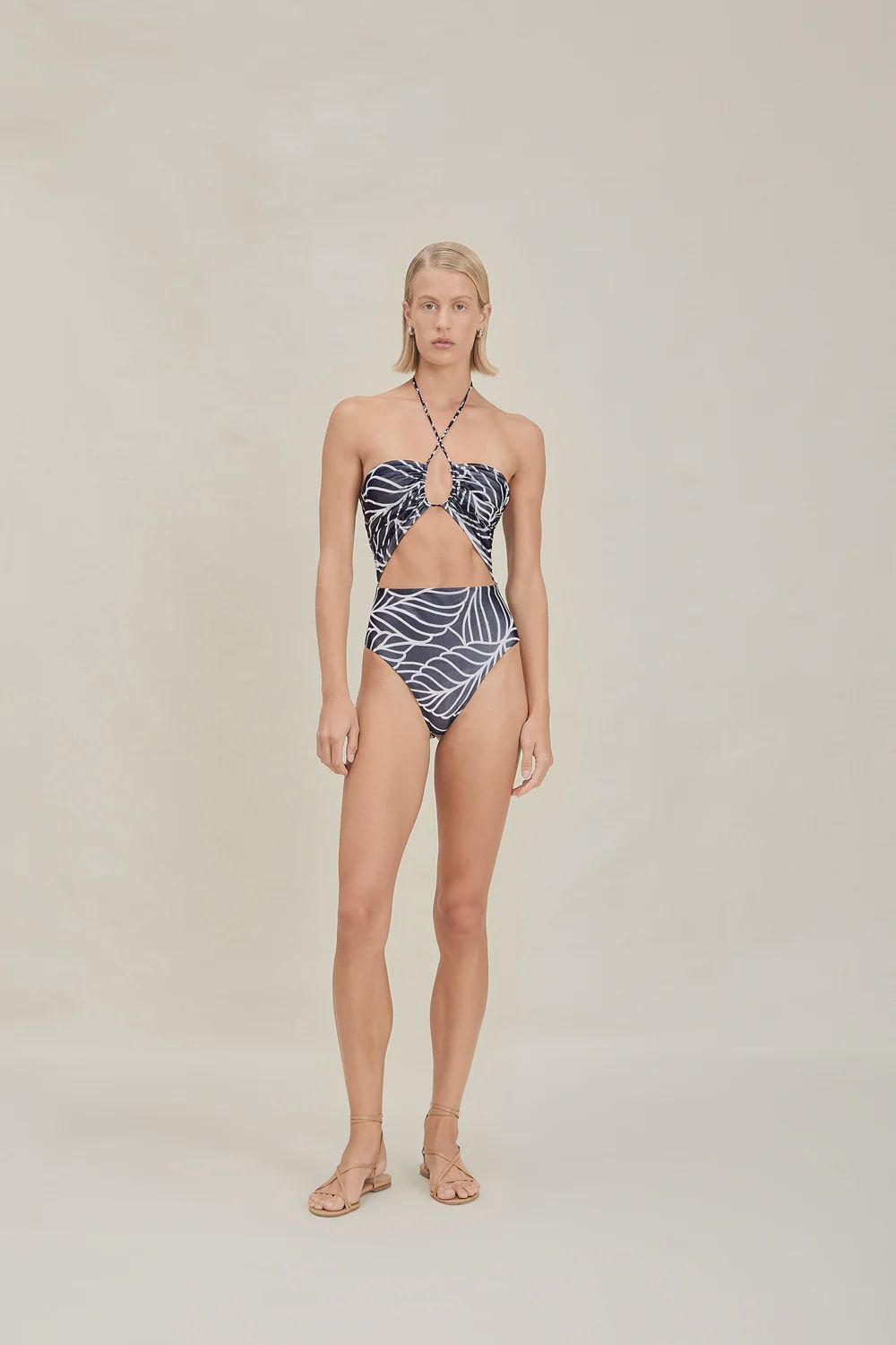 Amal Bathing Suit Full- Piece Navy Palm, Size: X-small