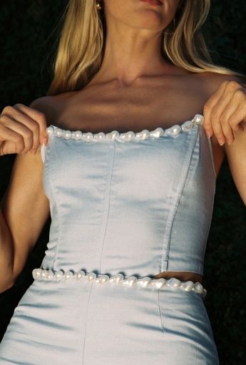 Birkin Pearl Corset Top, Colour: CASHMERE BLUE, Season: SS25, Size: XS
