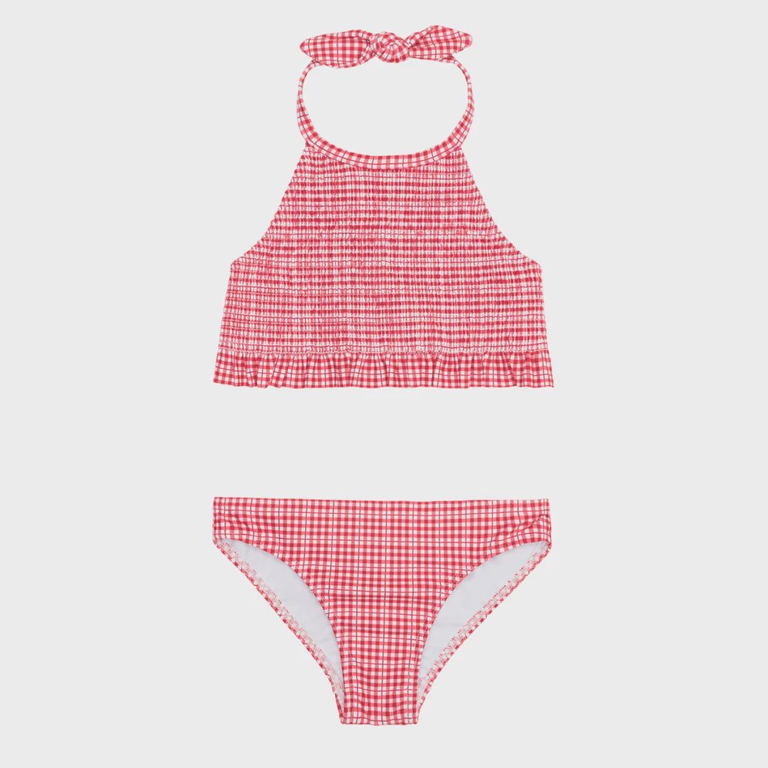 girls malibu gingham smocked halter bikini, Colour: REG, Season: SUMMER 25, Size: 5/6T