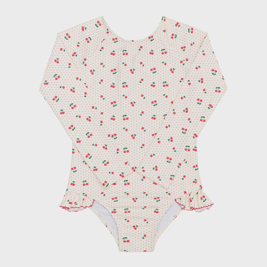 girls summer cherries rashguard one piece, Colour: REZ, Season: SUMMER 25, Size: 3/4T