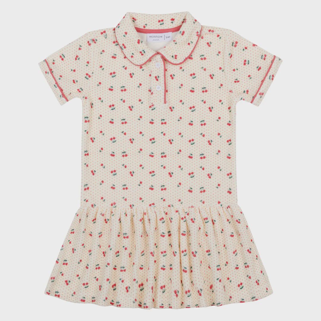 girls summer cherries french terry drop waist tennis dress, Colour: REZ, Season: SUMMER 25, Size: 5/6T