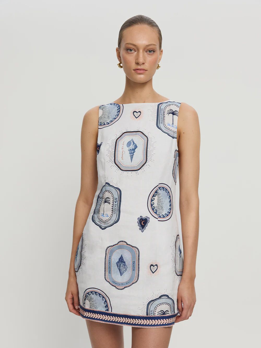 Alessia Mini Dress Cream Navy, Size: X-Small