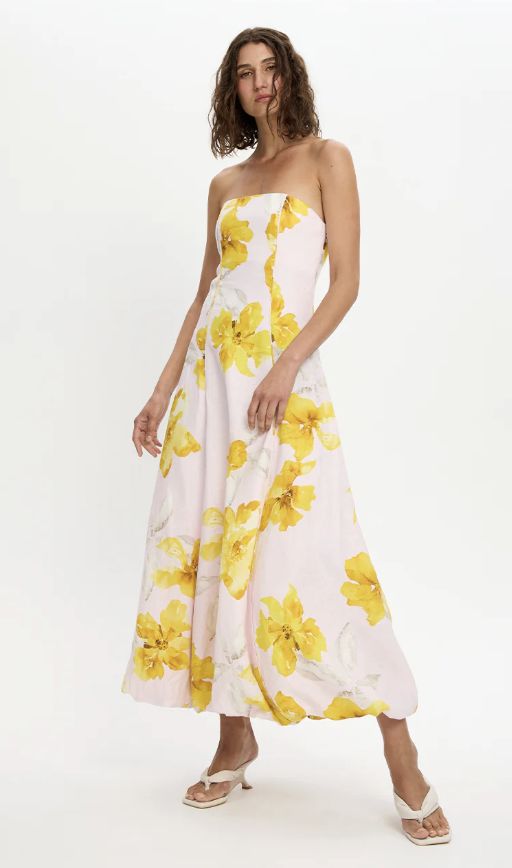 Francine Strapless Maxi Dress Pink Yellow, Size: X-Small