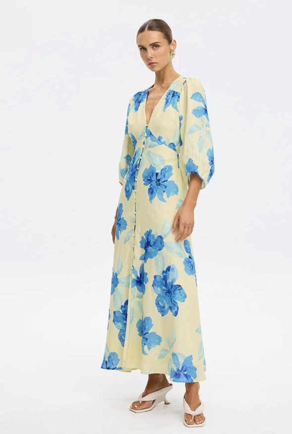 Sophie Maxi Dress Yellow Blue, Size: X-Small