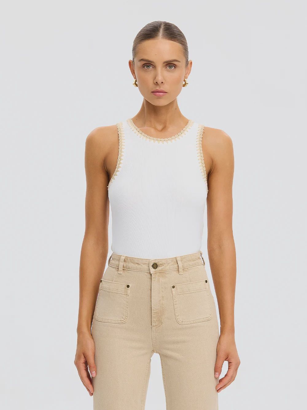 Tallulah Spliced Tank Ivory Tan, Size: X-Small