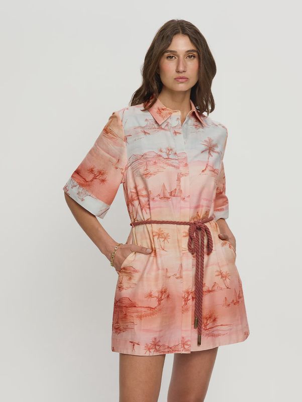 Sunset Shirt Mini Dress Blue Orange