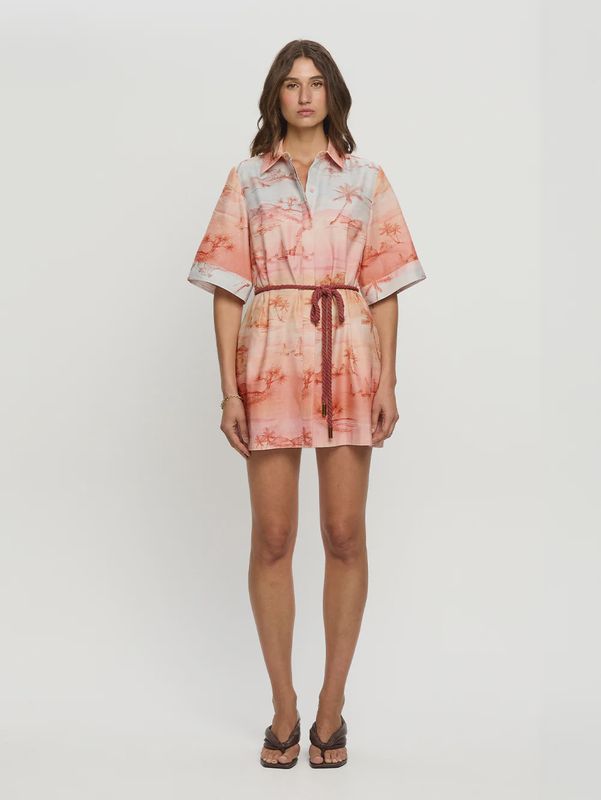 Sunset Shirt Mini Dress Blue Orange