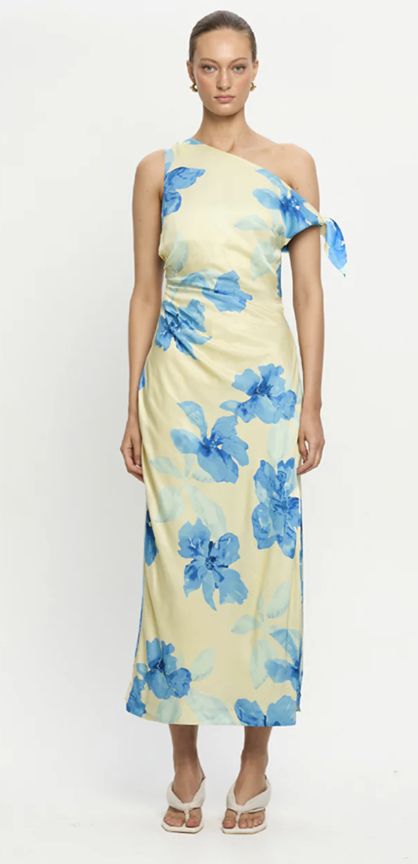 Sophie Midi Dress Yellow Blue, Size: X-Small