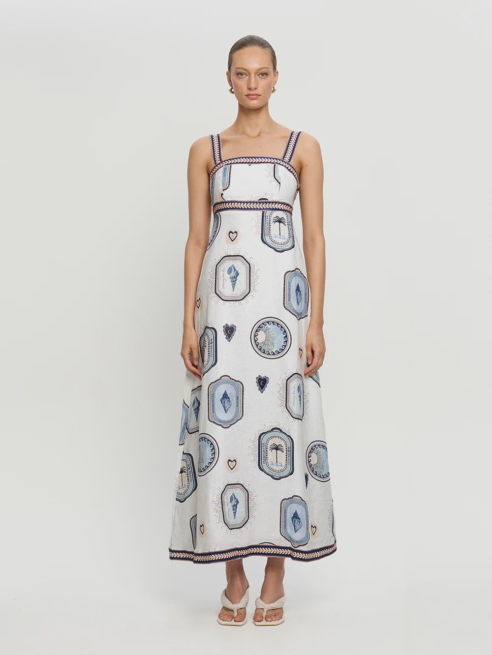 Alessia Maxi Dress Cream Navy, Size: X-Small