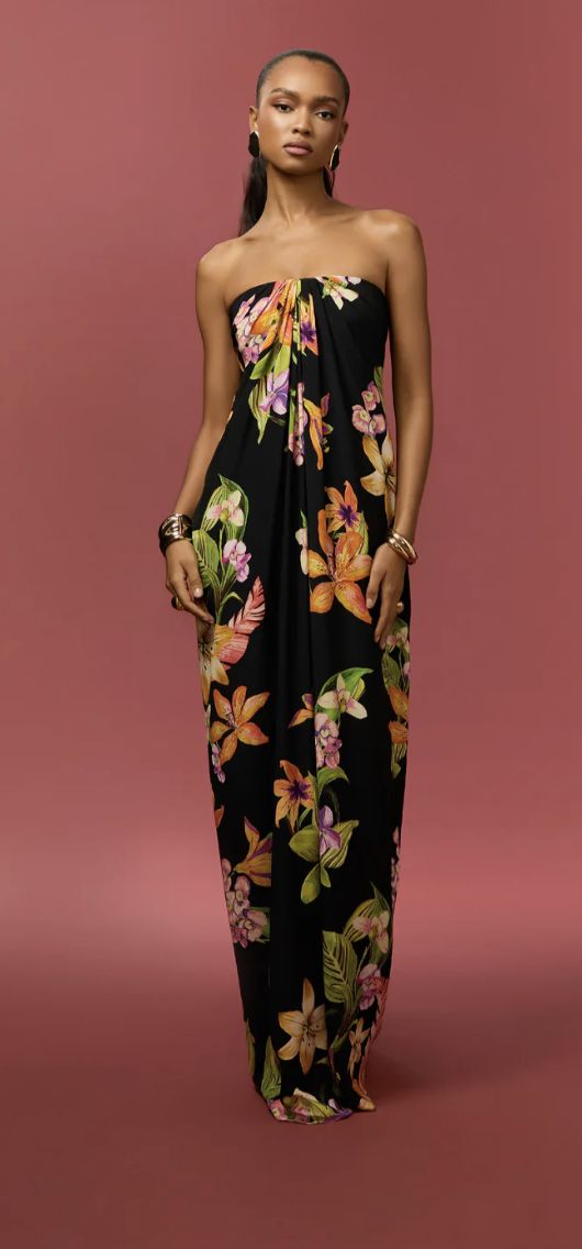 Strapless Drape Maxi Dress Black, Size: XS