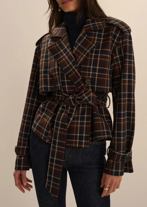 The Cropped Charles Trench TOFFEE PLAID