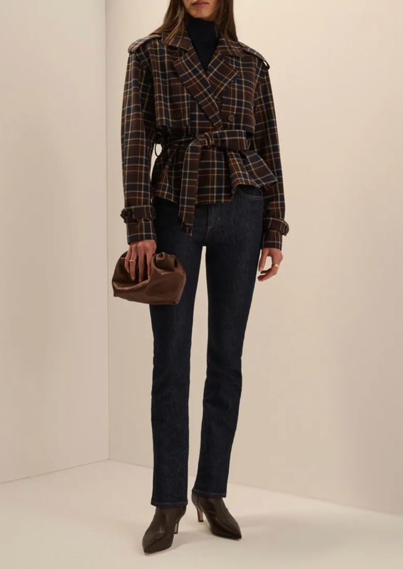 The Cropped Charles Trench TOFFEE PLAID