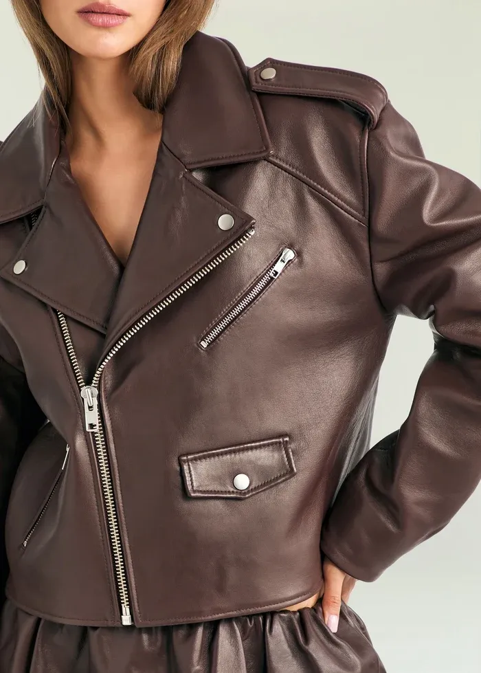 Camden Leather Jacket BURNT CLOVE, Size: S