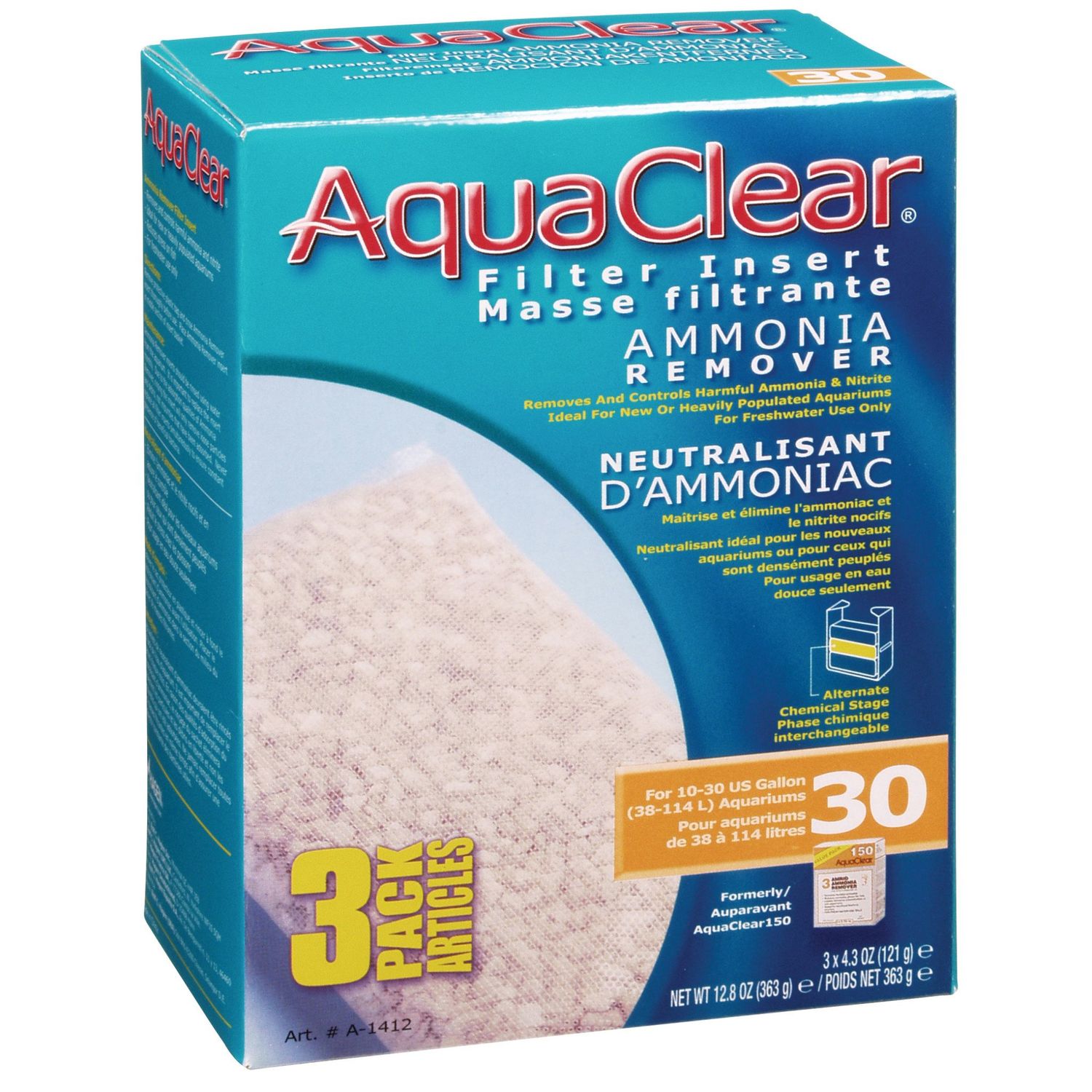 AquaClear - 30 Ammonia Remover Filter Insert 3 pack, 363g (12.8oz)