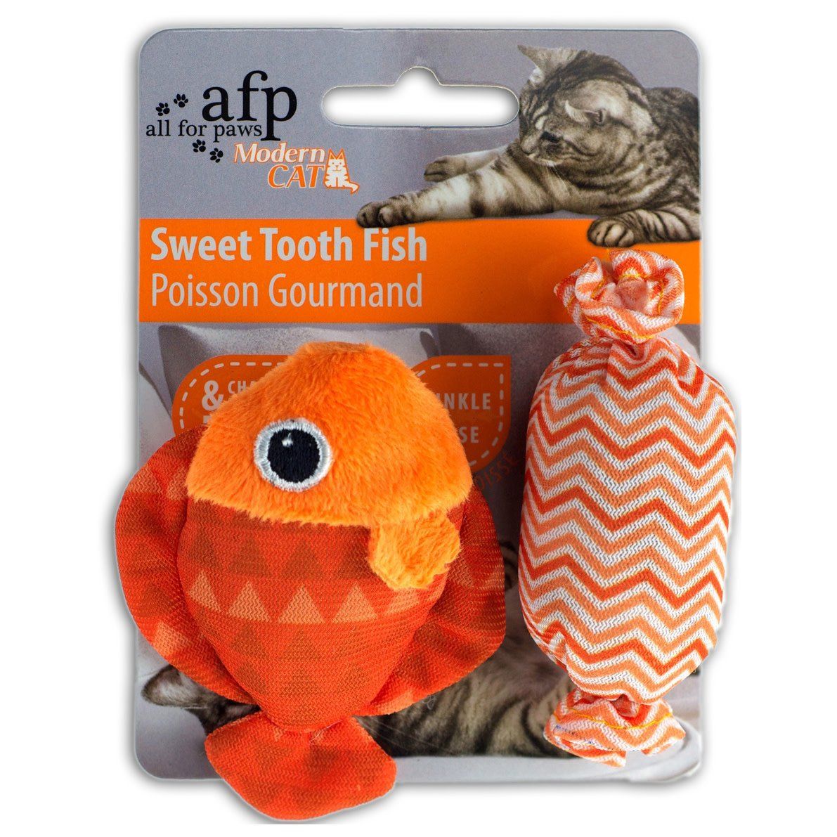 All for Paws - Modern Cat Sweet Tooth Fish, Assorted (Blue/Green/Orange/Pink), 2 pack