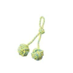 Budz - Dog Toy Rope Dble Monkey Fist,Loop Green-Yellow 15.5&#39;&#39;