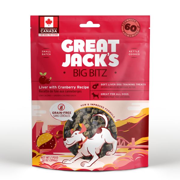 Great Jack&#39;s - Treats GF Liver &amp; Cranberry  Big Bitz Dog 396 g