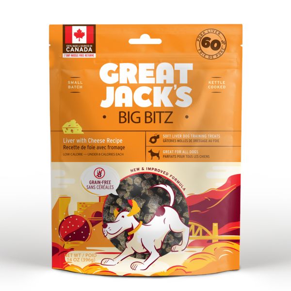 Great Jack&#39;s - Treats GF Pork Liver &amp; Cheese Big Bitz Dog 396 g