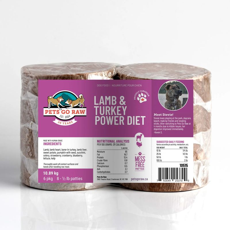 Pets Go Raw - Lamb Turkey Power Diet 4lb (1/2lb x 8)